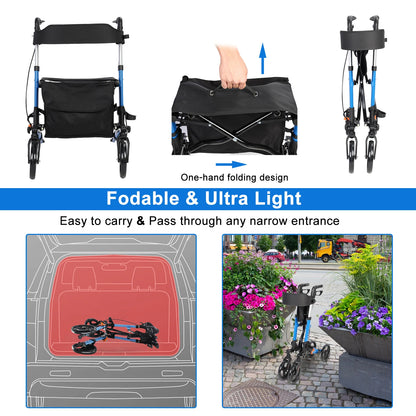 Upgraded Thumb Press Rollator Walker with Storage Bag