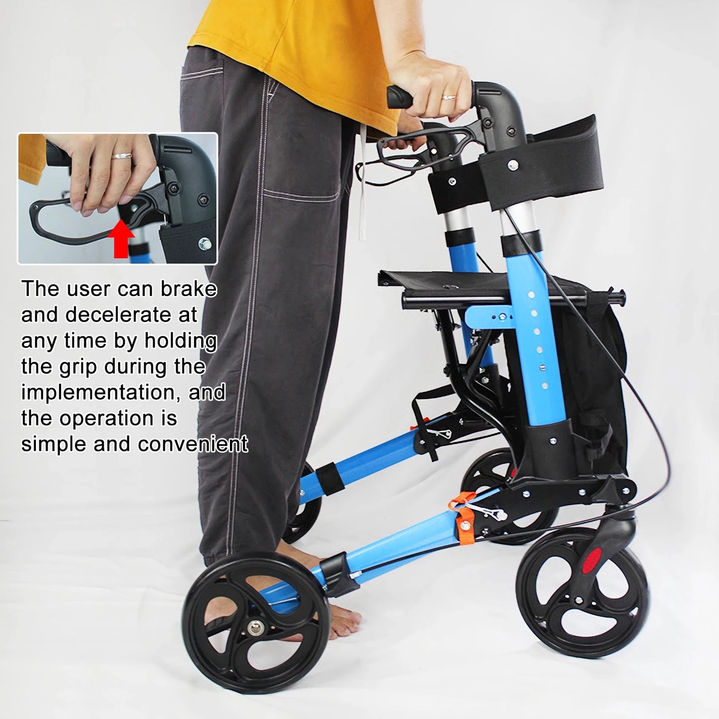 Upgraded Thumb Press Rollator Walker with Storage Bag