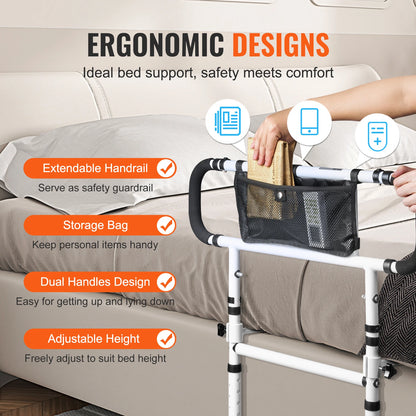 Foldable Bed Assist Rails Cane with Adjustable Handle