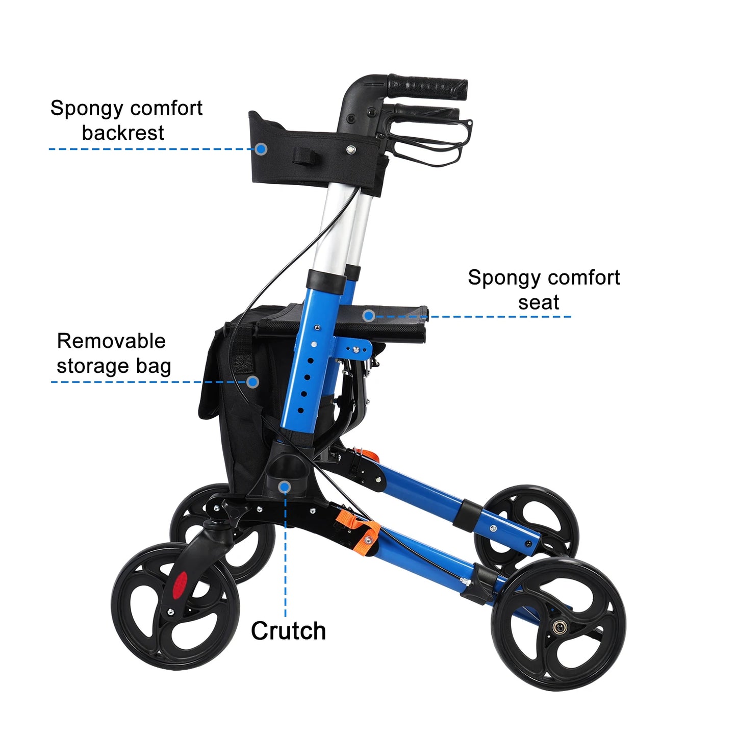 Upgraded Thumb Press Rollator Walker with Storage Bag