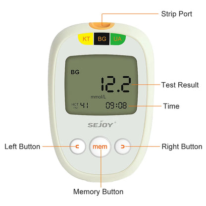 Glucose & Ketone Uric Acid Testing Meter Kit