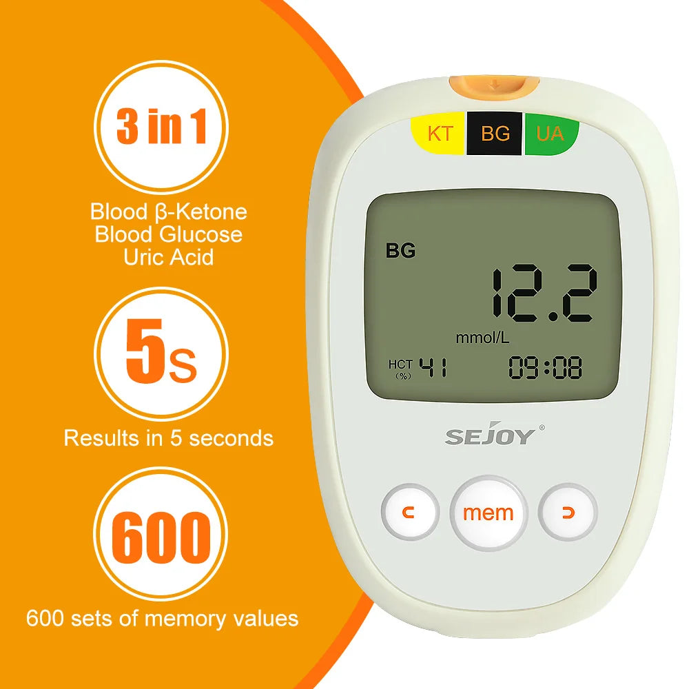 Glucose & Ketone Uric Acid Testing Meter Kit