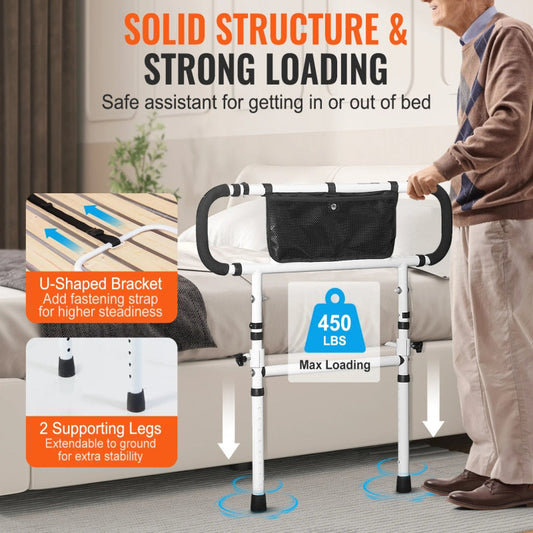 Foldable Bed Assist Rails Cane with Adjustable Handle