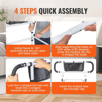 Foldable Bed Assist Rails Cane with Adjustable Handle